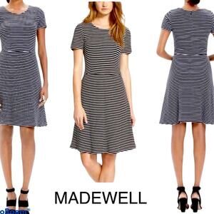 Madewell Gallerist Dress Black White Stripe Fit Flare Small Business Casual